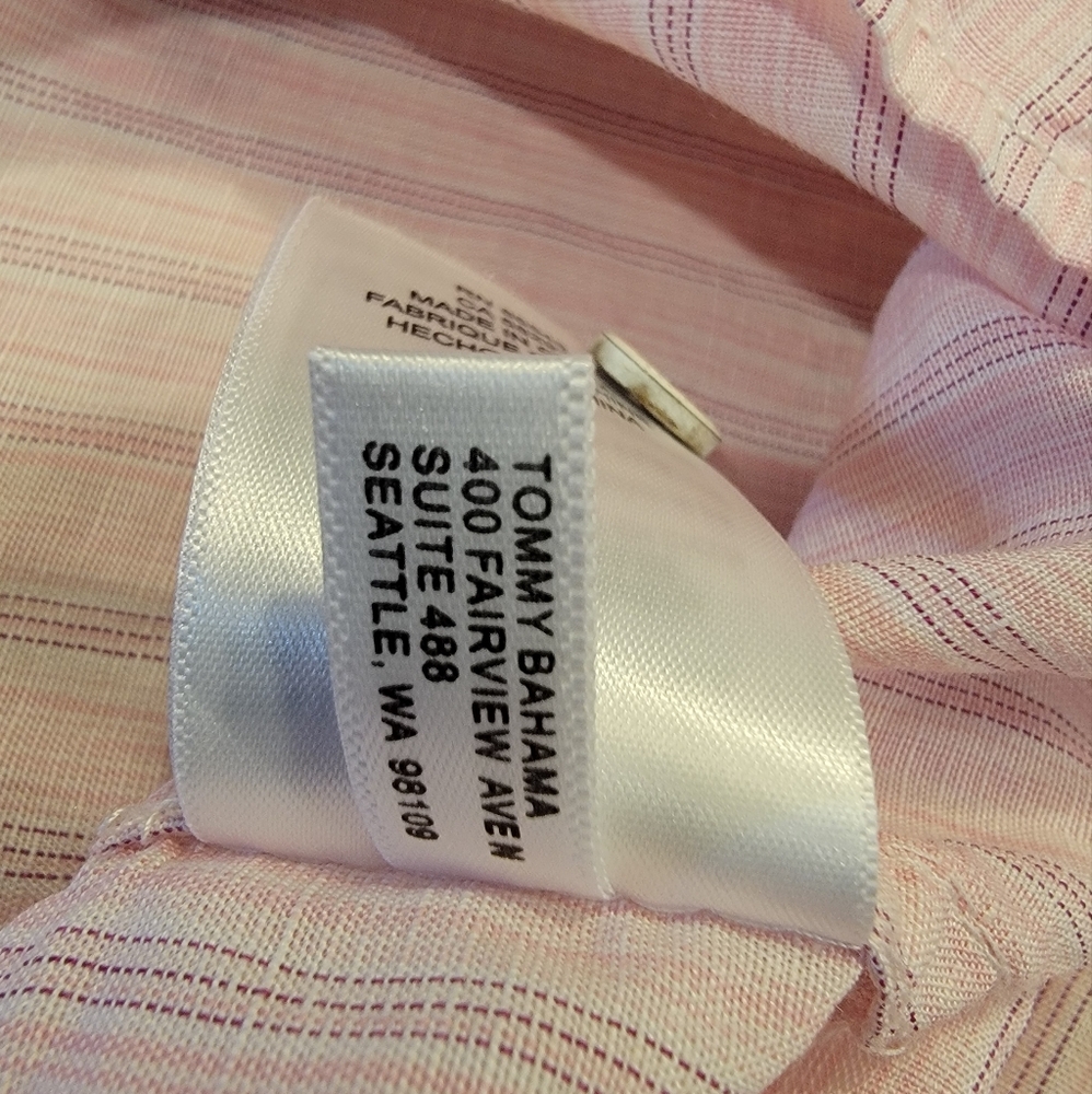 Tommy Bahama‎ Men's Sand Linen Valencia Stripe Short Sleeve Shirt Rose - Picture 12 of 14